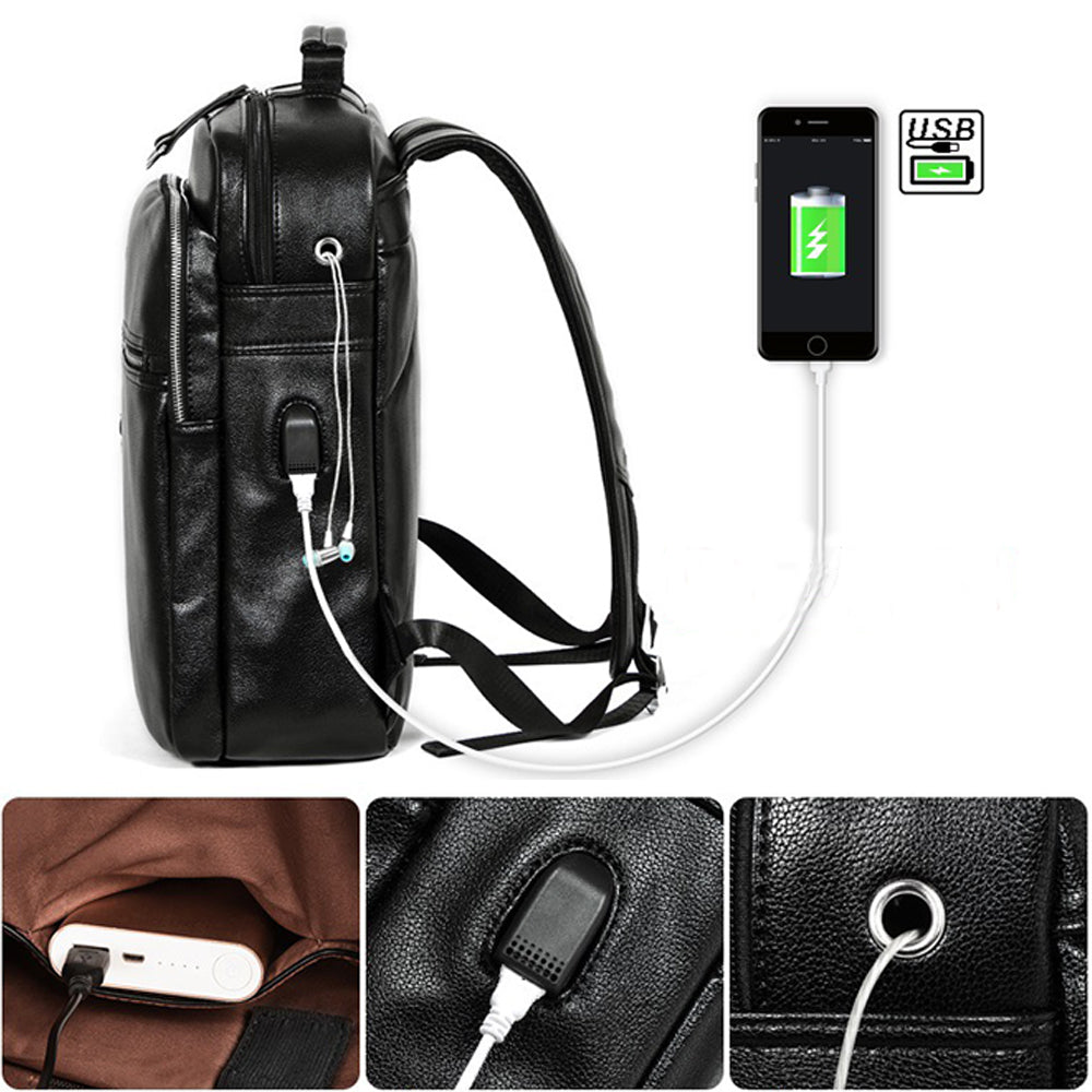 Dollcini Rucsac laptop pentru bărbați – rezistent la apă, din piele ecologică, pentru laptop 14”
