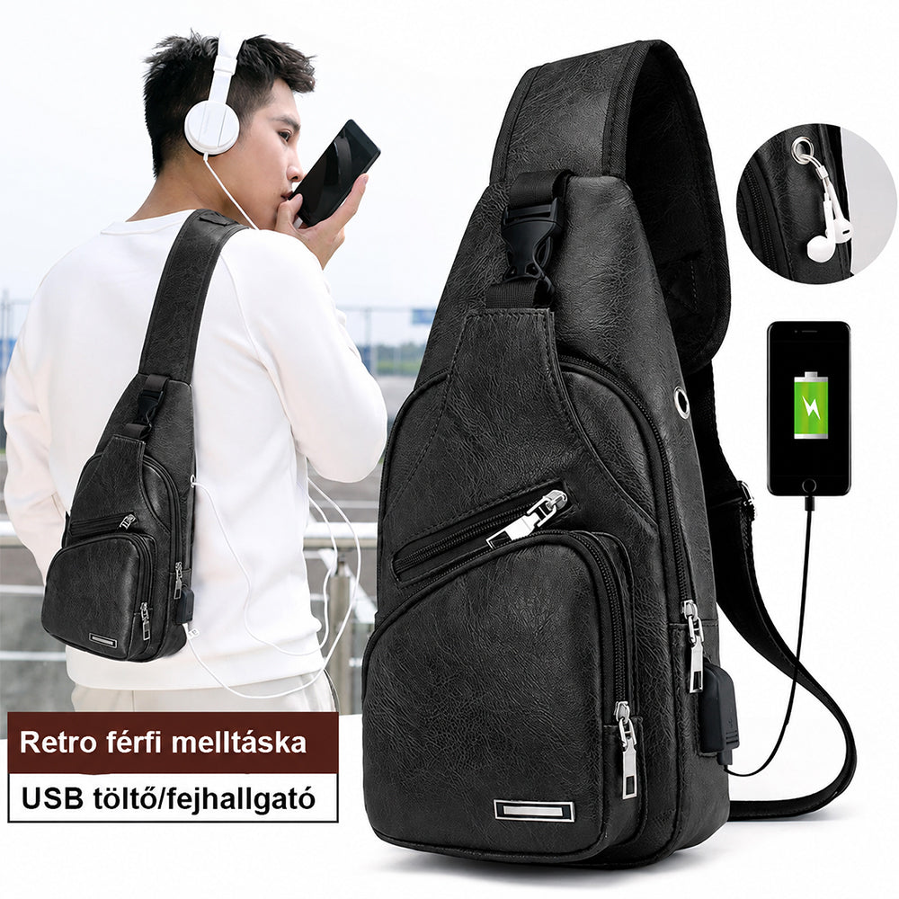 Dollcini Moška umetno usnjena ramenska torba – odporna proti praskam, USB