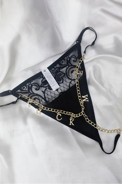 Dollcini Sexy Lace Thong – With Gold Letter Chain