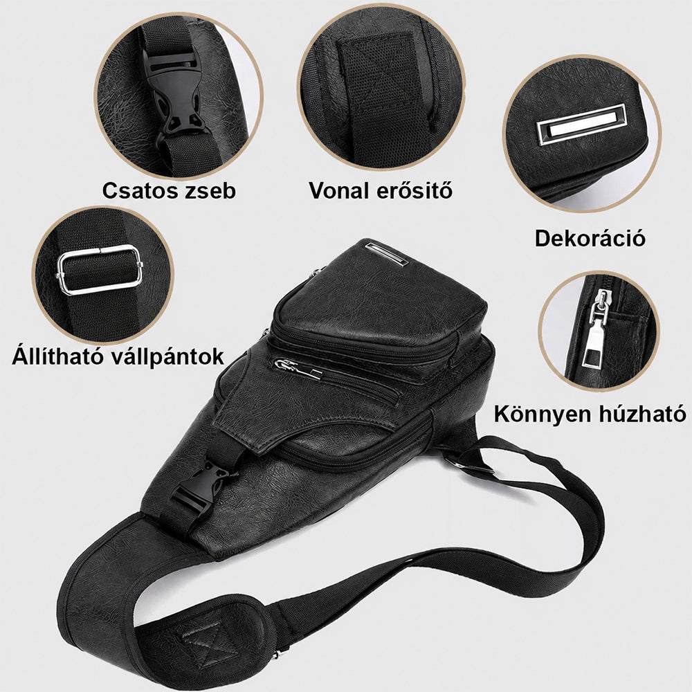Dollcini Moška umetno usnjena ramenska torba – odporna proti praskam, USB