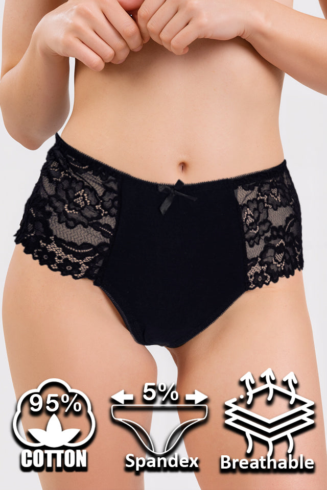 Dollcini, ženske tangice z visokim pasom, brazilske ženske tangice, čipkaste ženske tangice -95% bombaž + spandex, večbarvne, paket 6 kosov
