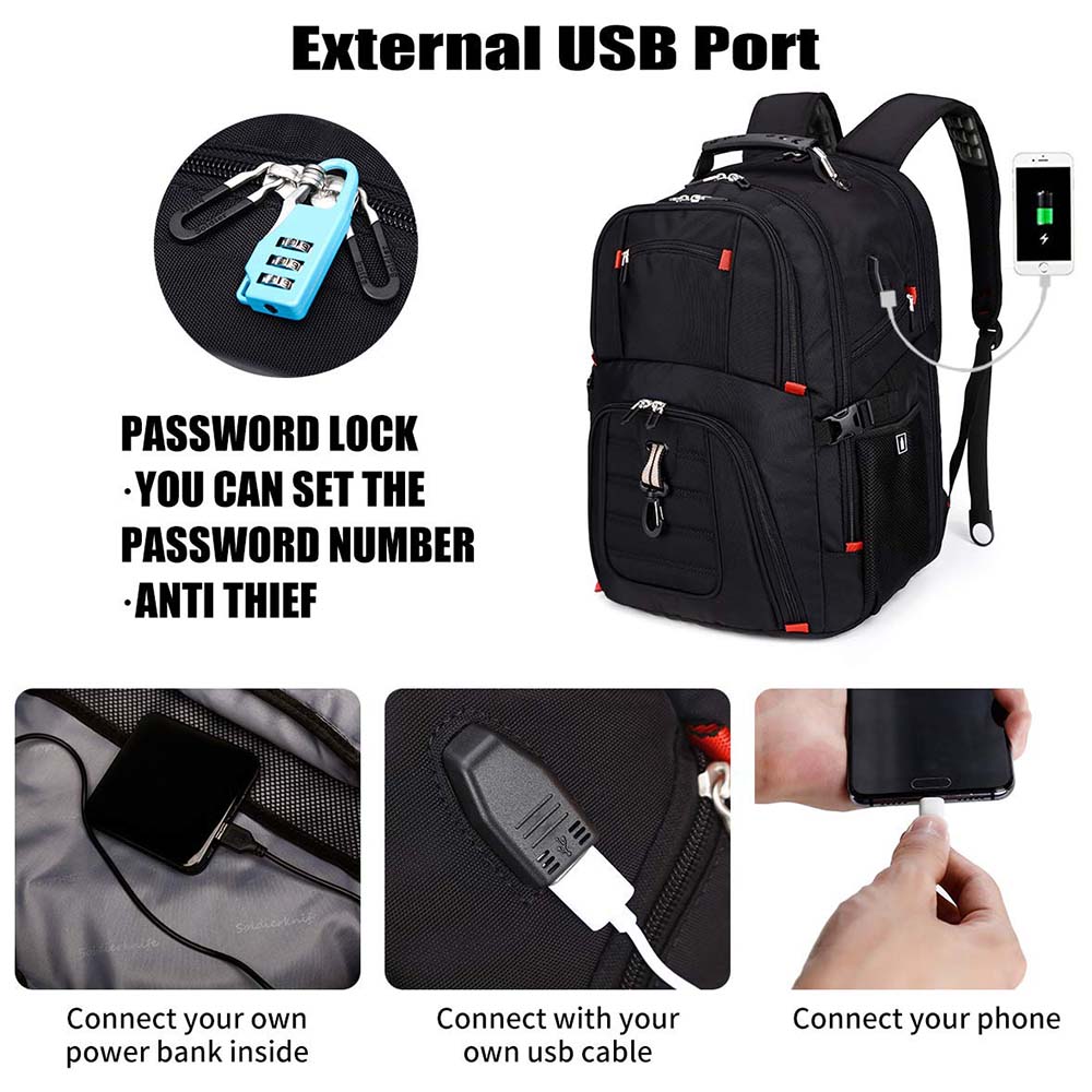 Dollcini Unisex Laptop Backpack – Waterproof Travel Backpack with USB Charging Port, Black