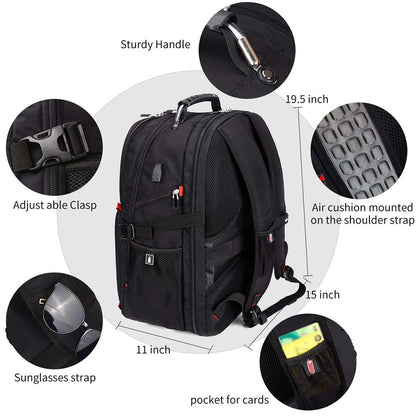 Dollcini Unisex Laptop Backpack – Waterproof Travel Backpack with USB Charging Port, Black