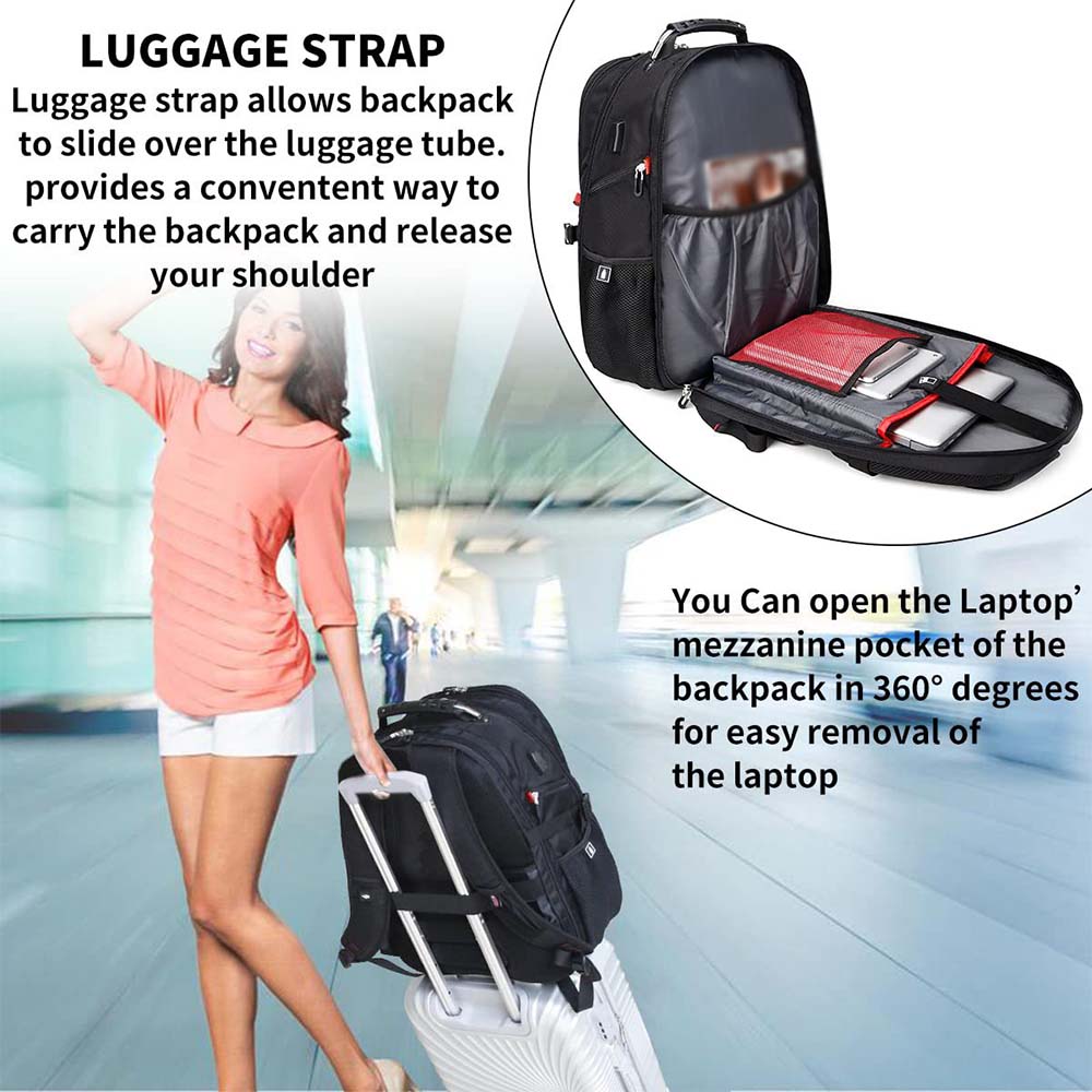 Dollcini Unisex Laptop Backpack – Waterproof Travel Backpack with USB Charging Port, Black