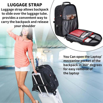 Dollcini Unisex Laptop Backpack – Waterproof Travel Backpack with USB Charging Port, Black