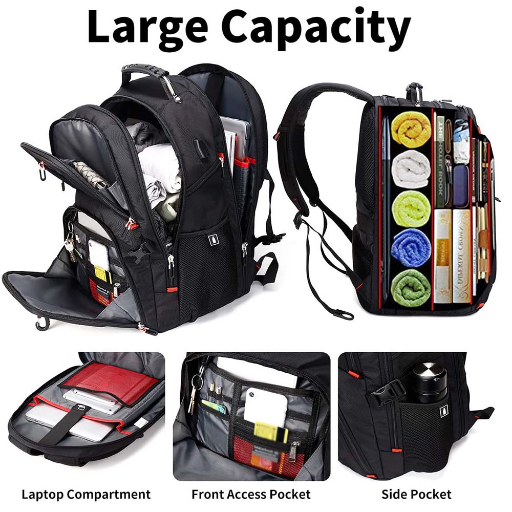 Dollcini Unisex Laptop Backpack – Waterproof Travel Backpack with USB Charging Port, Black