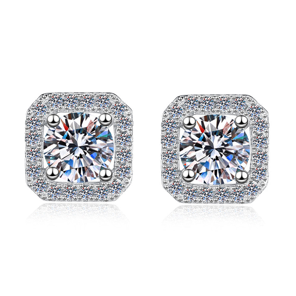 Dollcini négyzetes moissanite bedugós fülbevaló pár, 925 ezüst foglalattal