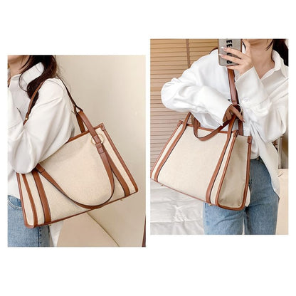 Dollcini Women's Canvas Tote Bag – Casual Zipper Shoulder Bag for Travel