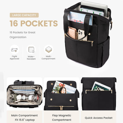 Dollcini Női Laptop Hátizsák – Vízlepergető Utazóhátizsák, 2 Részes, Fekete