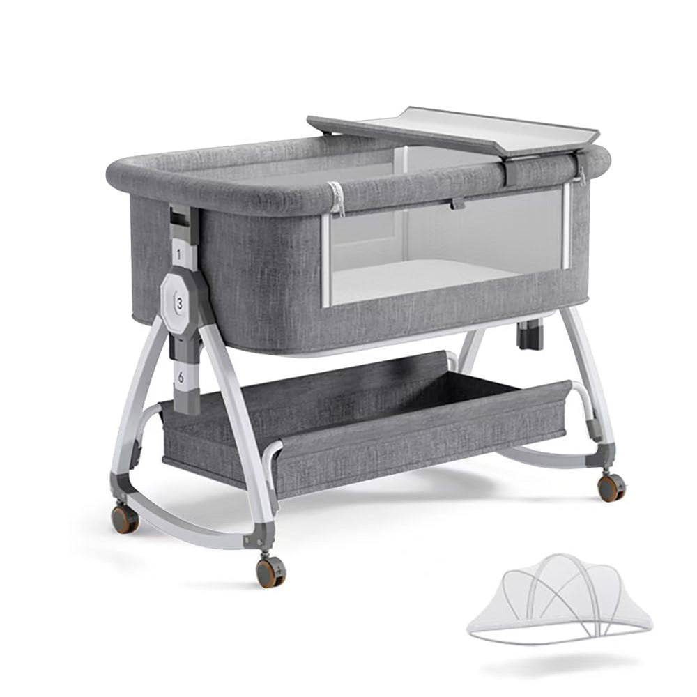 Dollcini Home Foldable Crib – Adjustable Height, Grey