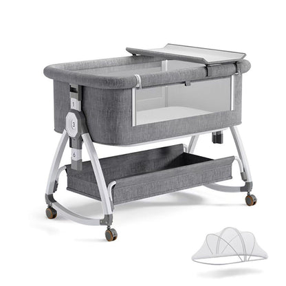 Dollcini Home Foldable Crib – Adjustable Height, Grey