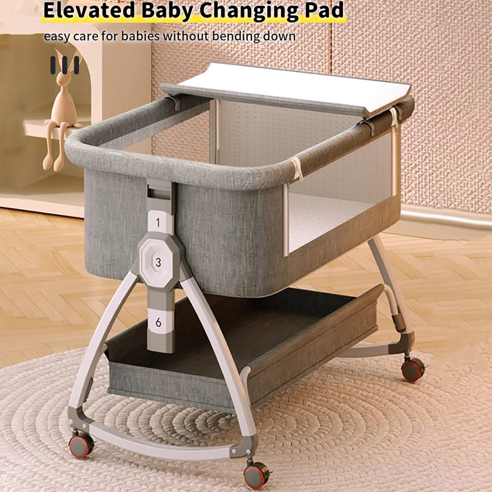 Dollcini Home Foldable Crib – Adjustable Height, Grey