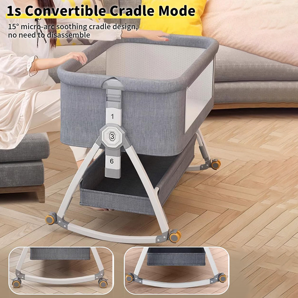 Dollcini Home Foldable Crib – Adjustable Height, Grey