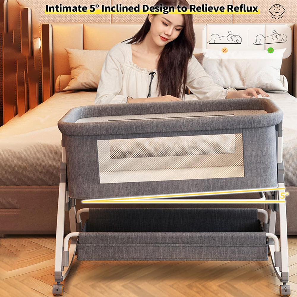Dollcini Home Foldable Crib – Adjustable Height, Grey