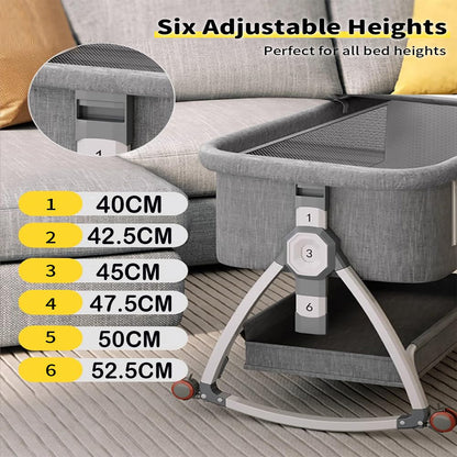 Dollcini Home Foldable Crib – Adjustable Height, Grey
