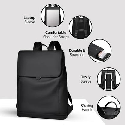 laptop hátizsák, fekete, nylon anyagból, vízálló kivitelben, utazáshoz bemutatva