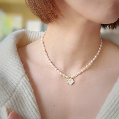 Dollcini Pearl Bead Necklace with Flower Pendant – Rose or Tulip