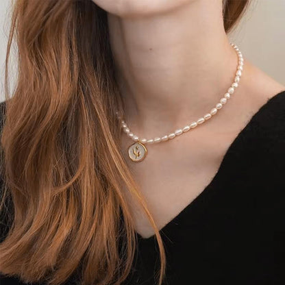 Dollcini Pearl Bead Necklace with Flower Pendant – Rose or Tulip