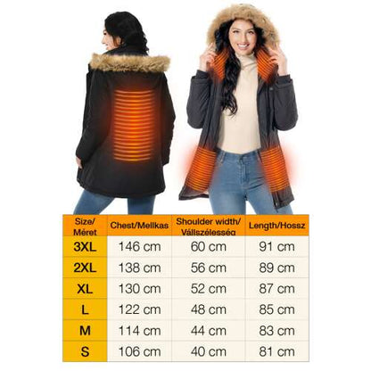 Dollcini Women's Heated Jacket – Waterproof, Hooded, with 9 Heating Elements [Powerbank sold separately]
