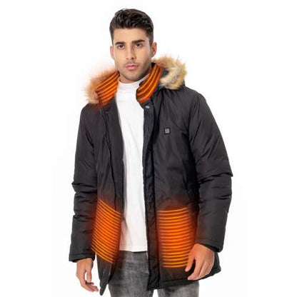 Dollcini Men's Heated Jacket – Waterproof, Hooded, with 9 Heating Elements [Powerbank sold separately]