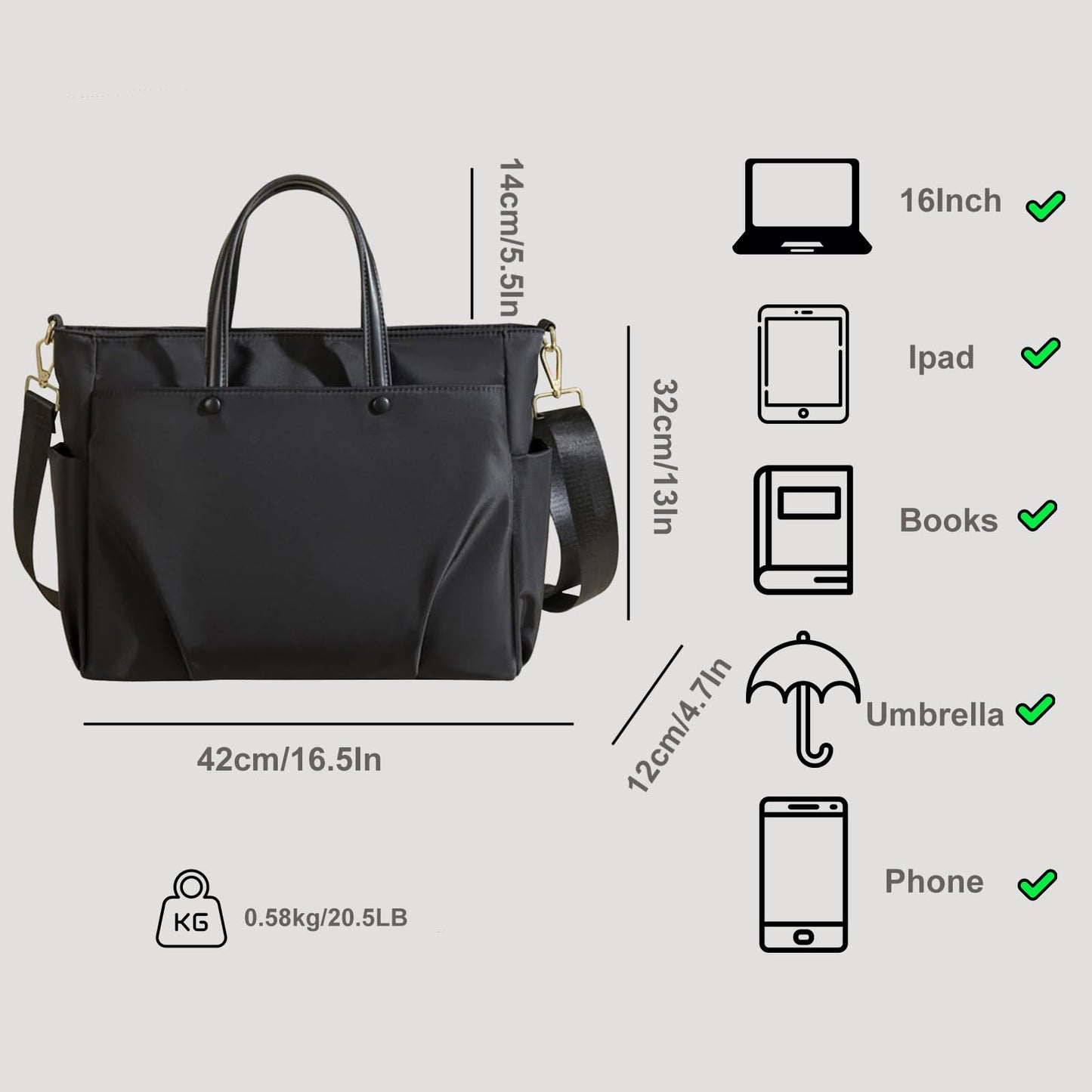 Dollcini geantă pentru laptop de damă rezistentă la apă, cu compartiment de 16 inch – geantă de umăr din nailon, cu capacitate mare