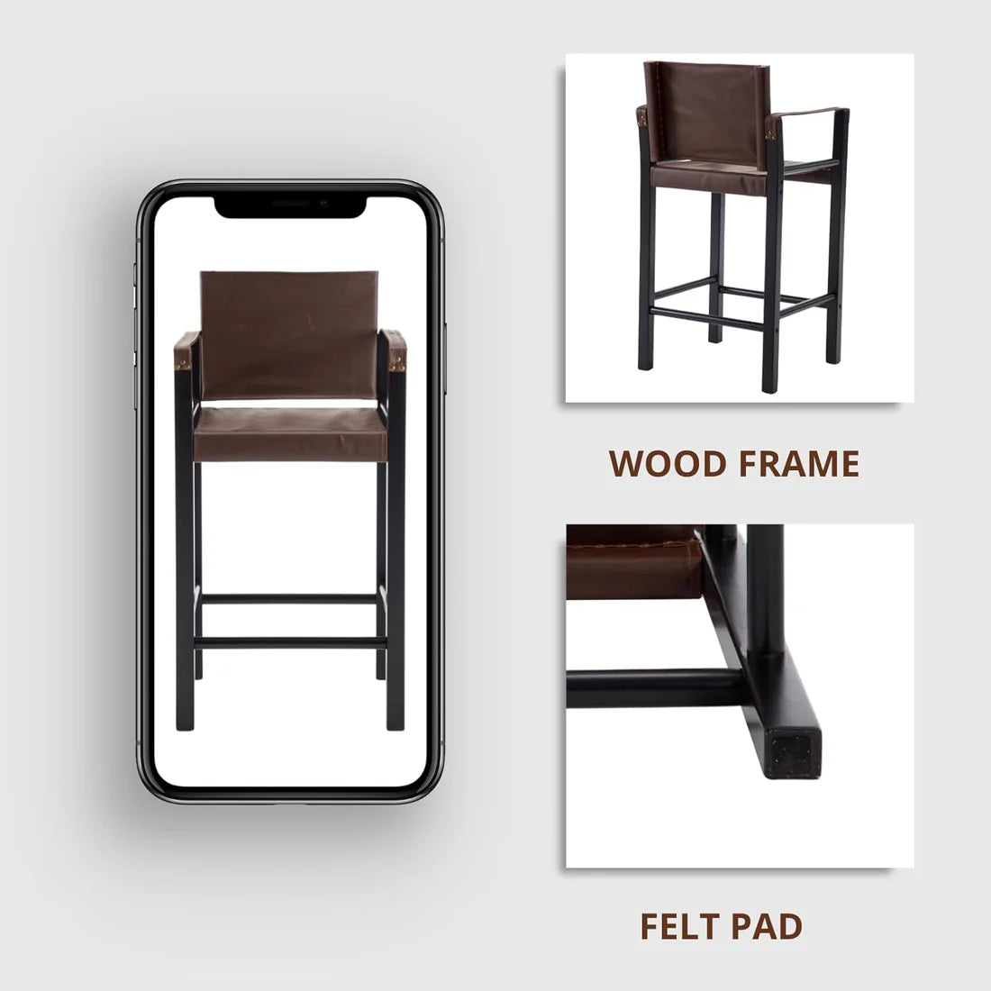 Dollcini Scaun de bar modern cu brațe pentru acasă – Piele premium, set de 2 bucăți