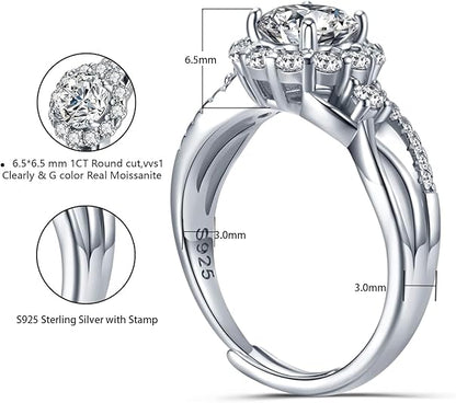 Dollcini Inel Moissanite de 1 Carat - Argint 925, Cu Certificat GRA