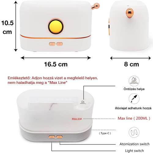 Dollcini Home Flame Humidifier – Quiet Aroma Diffuser, 200 ml