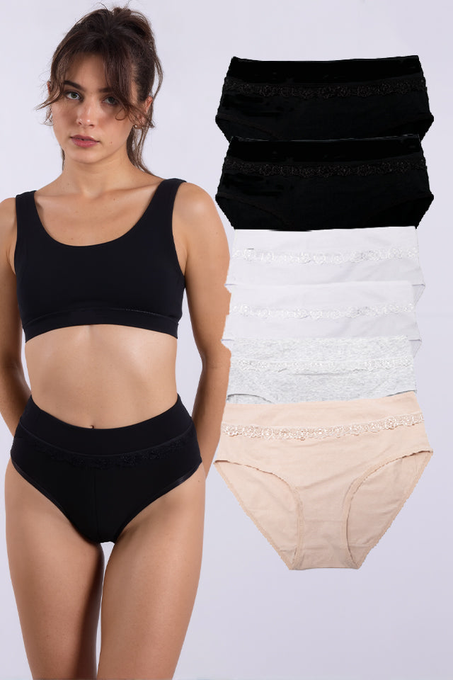 Dollcini, chiloți damă cu talie înaltă, 95% bumbac + spandex - multicolor, pachet de 6 bucăți, 69352