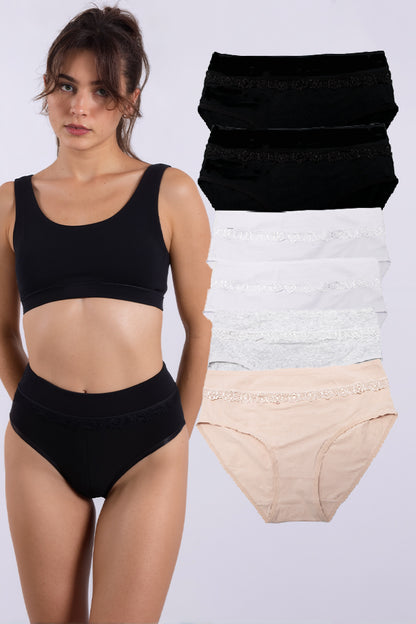 Dollcini, chiloți damă cu talie înaltă, 95% bumbac + spandex - multicolor, pachet de 6 bucăți, 69352