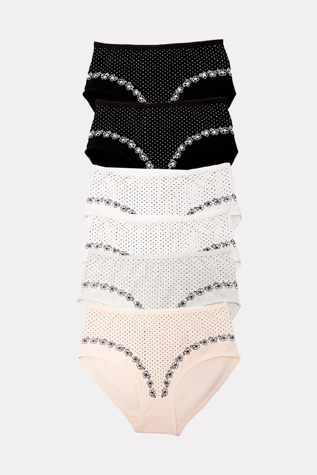 Dollcini, ženske spodnje hlačke z visokim pasom, 95% bombaž + spandex – večbarvne, paket 6 kosov,69482