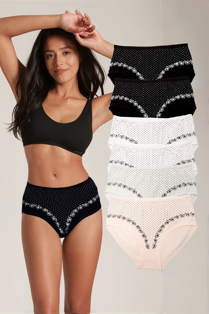 Dollcini, ženske spodnje hlačke z visokim pasom, 95% bombaž + spandex – večbarvne, paket 6 kosov,69482