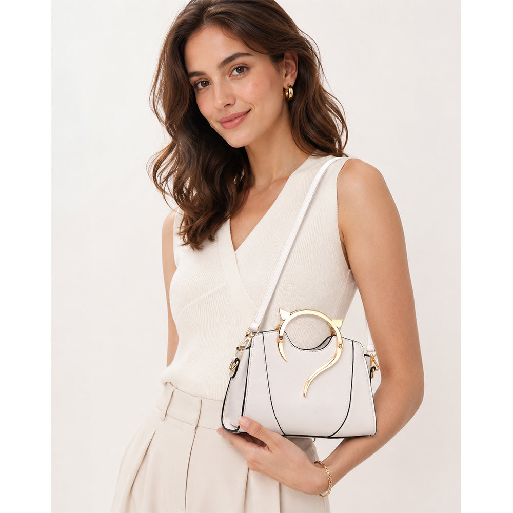 Dollcini Outlet Geantă de mână pentru femei – Elegantă, cu mâner cu pisică, produs cu defecte estetice