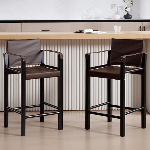 Dollcini Scaun de bar modern cu brațe pentru acasă – Piele premium, set de 2 bucăți