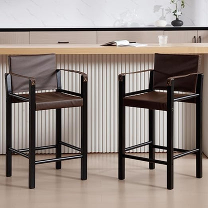 Dollcini Scaun de bar modern cu brațe pentru acasă – Piele premium, set de 2 bucăți