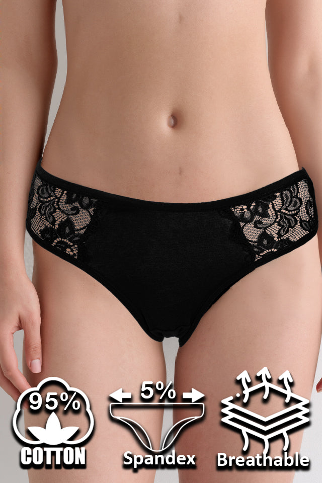 Dollcini, Chiloți clasici pentru femei, Chiloți din dantelă cu model floral, 95% bumbac + spandex - Multicolor, Pachet de 6 bucăți