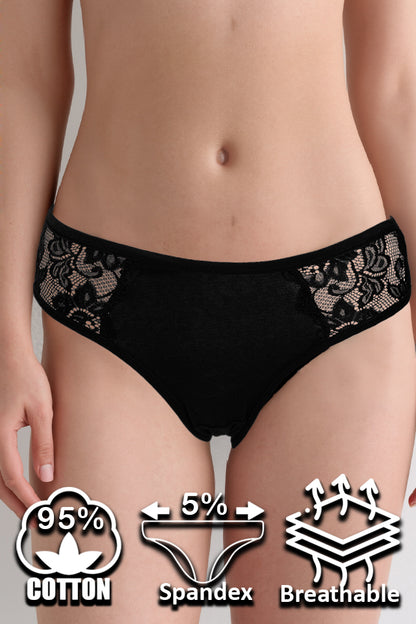 Dollcini, Chiloți clasici pentru femei, Chiloți din dantelă cu model floral, 95% bumbac + spandex - Multicolor, Pachet de 6 bucăți