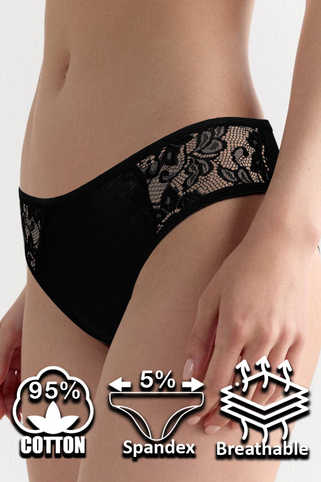 Dollcini, Chiloți clasici pentru femei, Chiloți din dantelă cu model floral, 95% bumbac + spandex - Multicolor, Pachet de 6 bucăți
