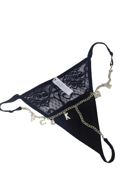 Dollcini Sexy Lace Thong – With Gold Letter Chain