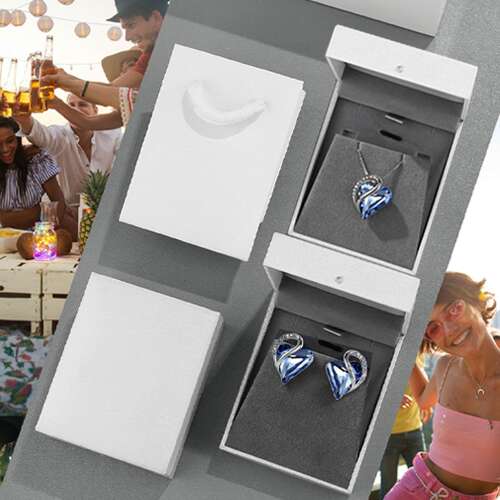 Dollcini Silver Heart Jewelry – Crystal Necklace or Earrings Separately, or as a Jewelry Set