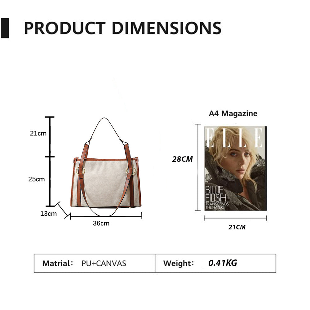 Dollcini Women's Canvas Tote Bag – Casual Zipper Shoulder Bag for Travel