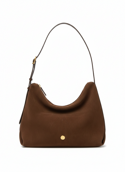 Dollcini Women's Brown Suede Handbag – Zippered, Vegetable-Tanned Leather