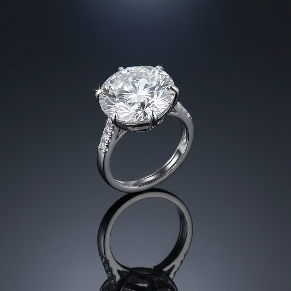 Dollcini 10 Carat Moissanite Ring – 925 Sterling Silver, Classic Six-Prong Setting (Adjustable Size)