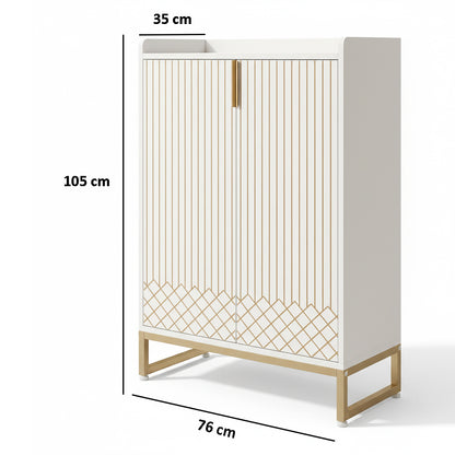 Dollcini Home Modern White Dresser with Gold Geometric Pattern
