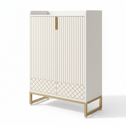 Dollcini Home Modern White Dresser with Gold Geometric Pattern