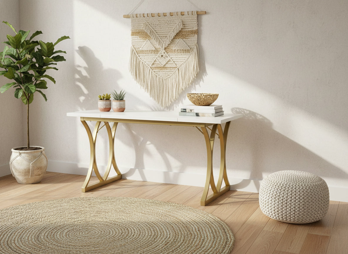 Dollcini Otthon White Dining Table with Gold Legs