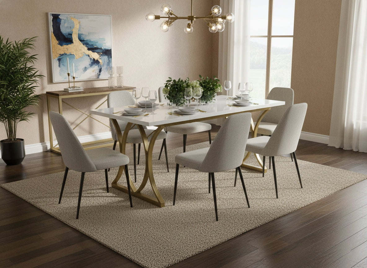 Dollcini Otthon White Dining Table with Gold Legs