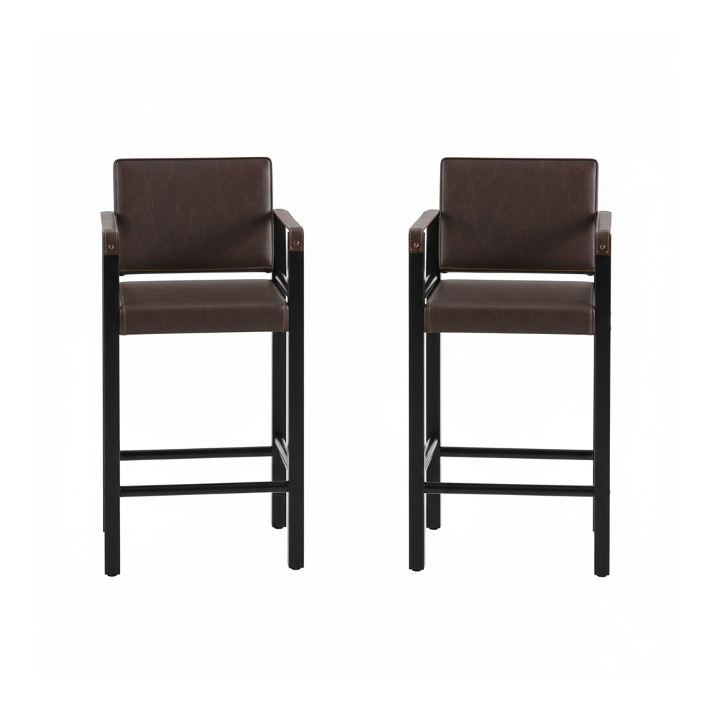 Dollcini Scaun de bar modern cu brațe pentru acasă – Piele premium, set de 2 bucăți