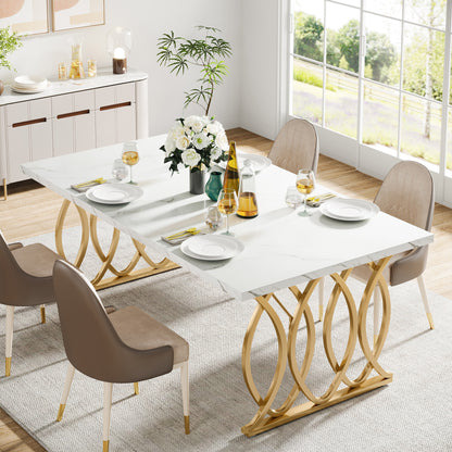 Dollcini Otthon Marble Effect Dining Table with Gold Legs