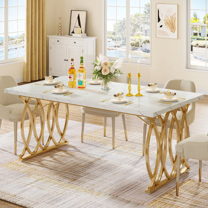 Dollcini Otthon Marble Effect Dining Table with Gold Legs
